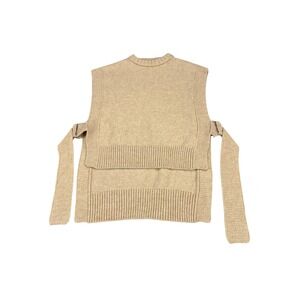The Knotty Ones Tan Merino Wool Knitted Side Strap Vest Layered Sweater Beige L